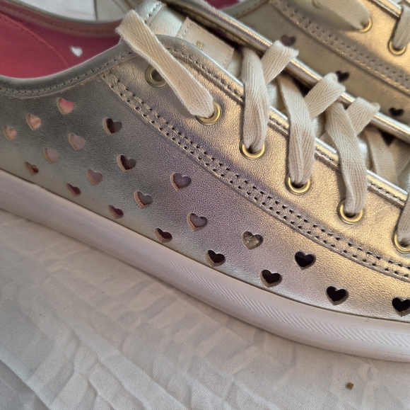 kate spade Metallic Gold Low-Top Lace-Up Sneakers with Pink Lining - Picture 4 of 6